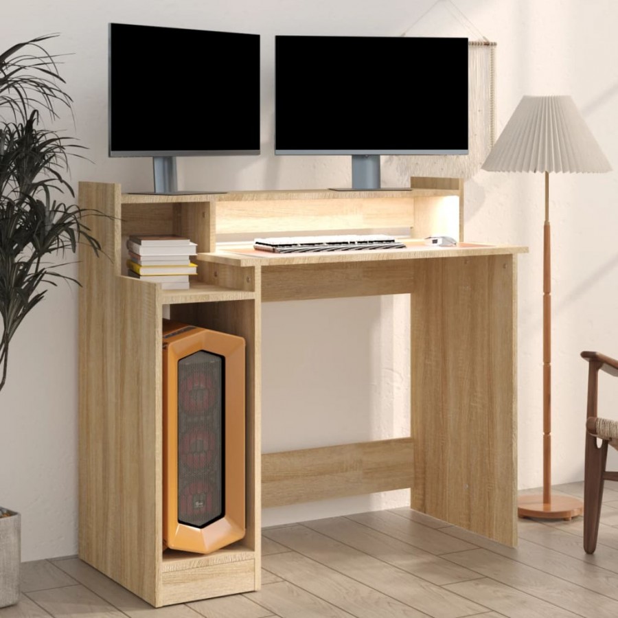 Bureau avec lumières LED Chêne 97x45x90 cm 