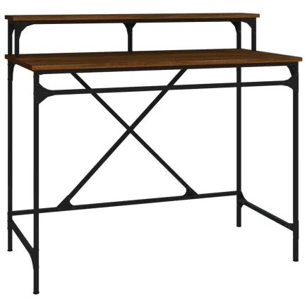 Bureau chêne marron 100x50x90 cm bois d'ingénierie et fer 2