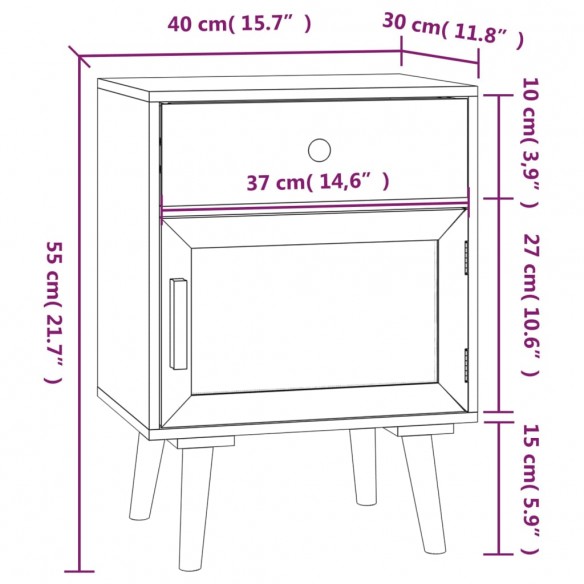 Table de chevet blanc 40x30x55 cm bois d’ingénierie