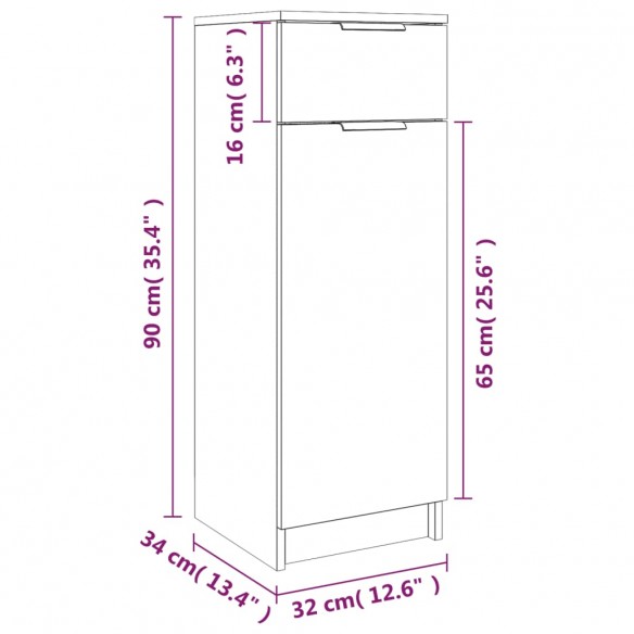 Armoire de bain Chêne fumé 32x34x90 cm Bois d'ingénierie