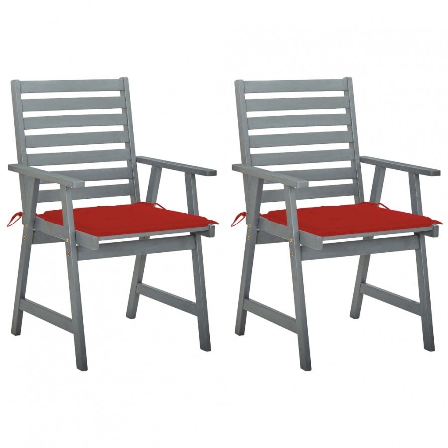 Chaises à dîner d'extérieur 2 pcs avec coussins Acacia massif