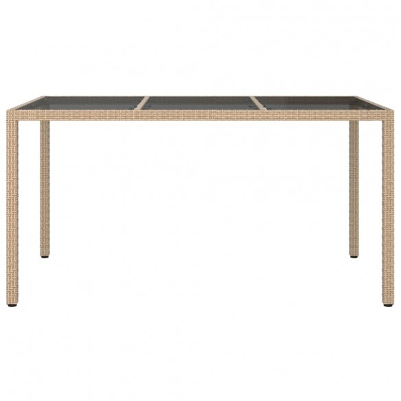 Table de jardin 150x90x75 cm Verre trempé/résine tressée Beige