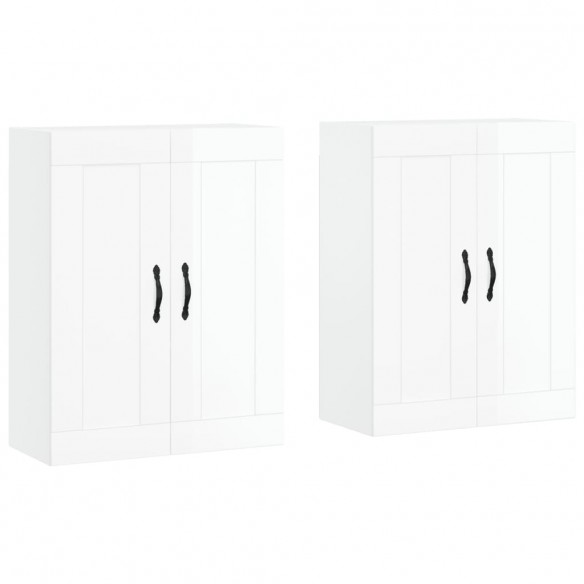 Armoires murales 2 pcs blanc brillant bois d'ingénierie