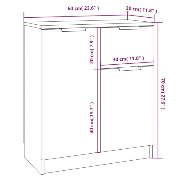 Buffets 2 pcs Noir 60x30x70 cm Bois d'ingénierie