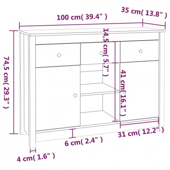 Buffet Noir 100x35x74,5 cm Bois massif de pin