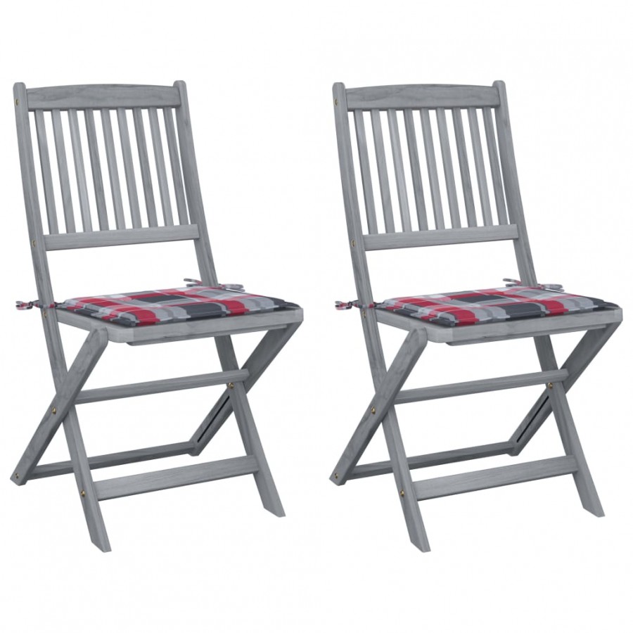 Chaises pliables d'extérieur 2 pcs avec coussins Bois d'acacia