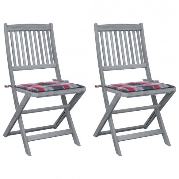 Chaises pliables d'extérieur 2 pcs avec coussins Bois d'acacia