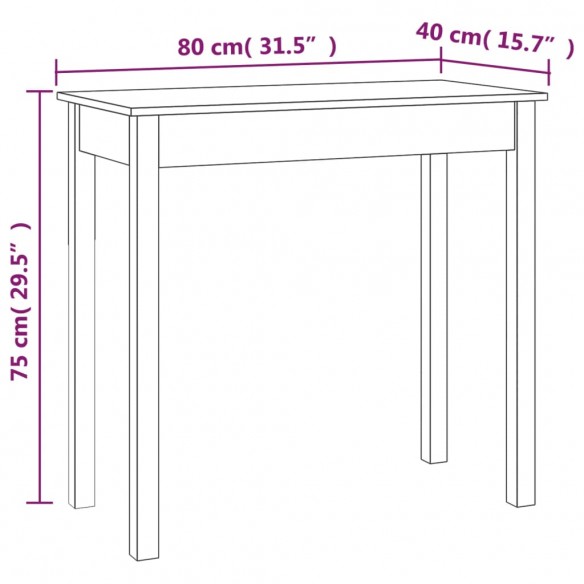 Table console Noir 80x40x75 cm Bois massif de pin