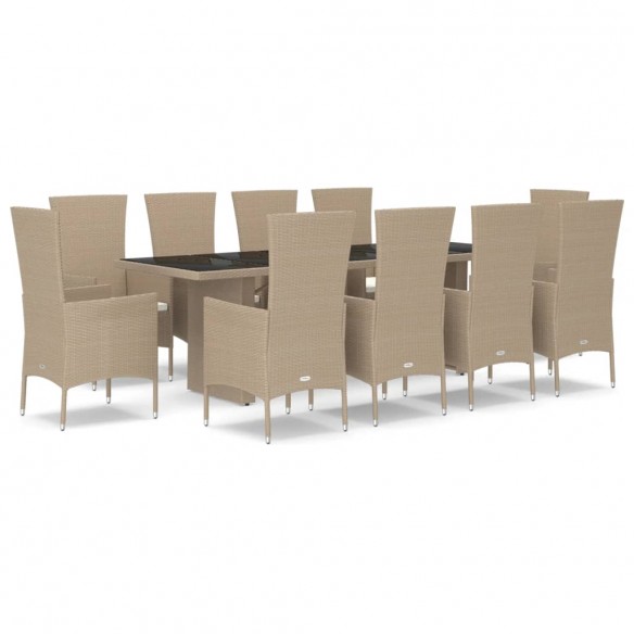 Ensemble à manger de jardin et coussins 11 pcs beige poly rotin