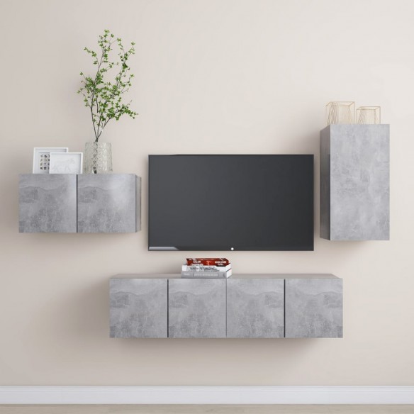 Ensemble de meuble TV 4 pcs Gris béton Aggloméré