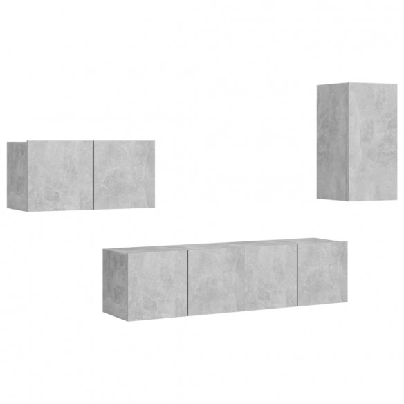 Ensemble de meuble TV 4 pcs Gris béton Aggloméré