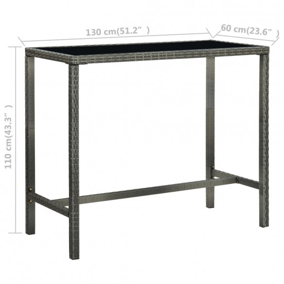 Table bar de jardin Gris 130x60x110 cm Résine tressée et verre
