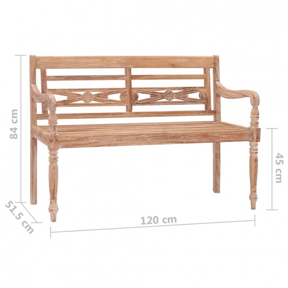 Banc Batavia 120 cm Huilé en blanc Bois de teck solide