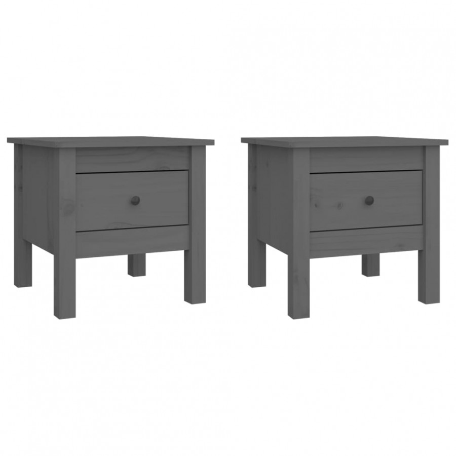 Tables d'appoint 2 pcs Gris 40x40x39 cm Bois massif de pin