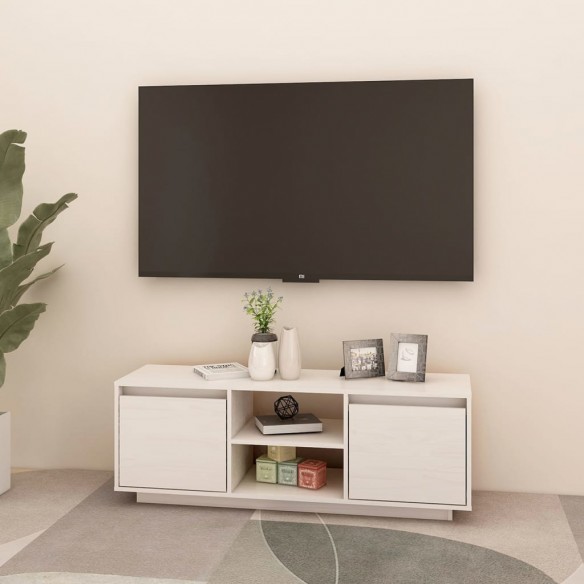 Meuble TV Blanc 110x30x40 cm Bois de pin massif