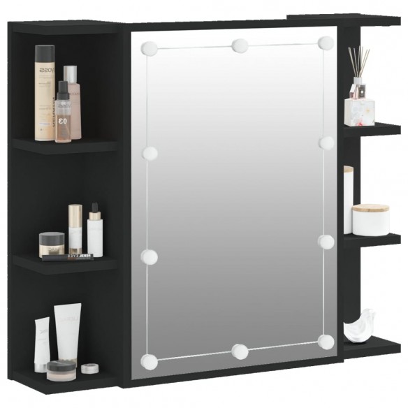 Armoire à miroir avec LED noir 70x16,5x60 cm