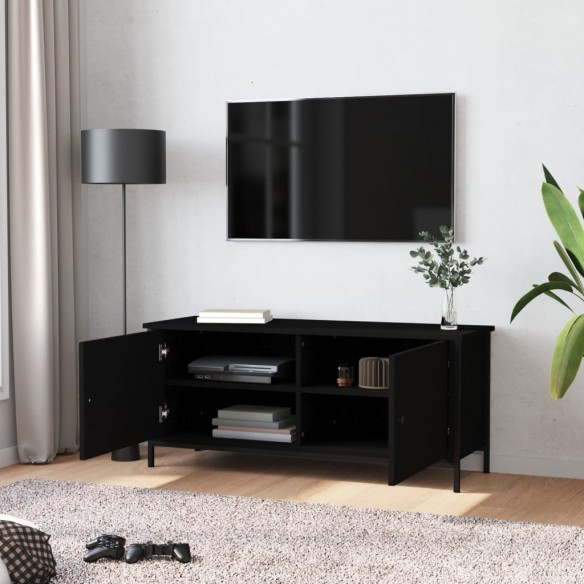 Meuble TV avec portes noir 102x35x45 cm bois d'ingénierie