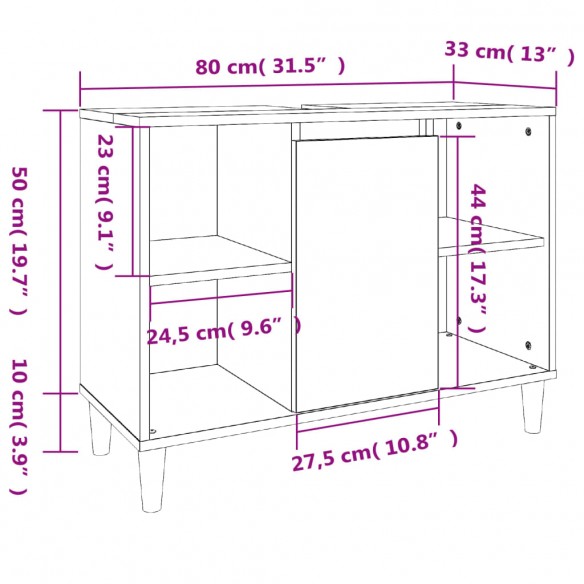 Meuble d'évier chêne fumé 80x33x60 cm bois d'ingénierie