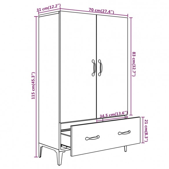 Buffet Chêne fumé 70x31x115 cm Bois d'ingénierie