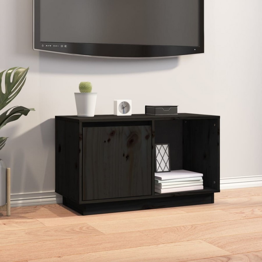 Meuble TV Noir 74x35x44 cm Bois de pin massif