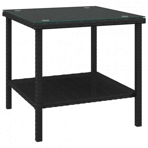 Table d'appoint noir 45x45x45 cm poly rotin et verre trempé