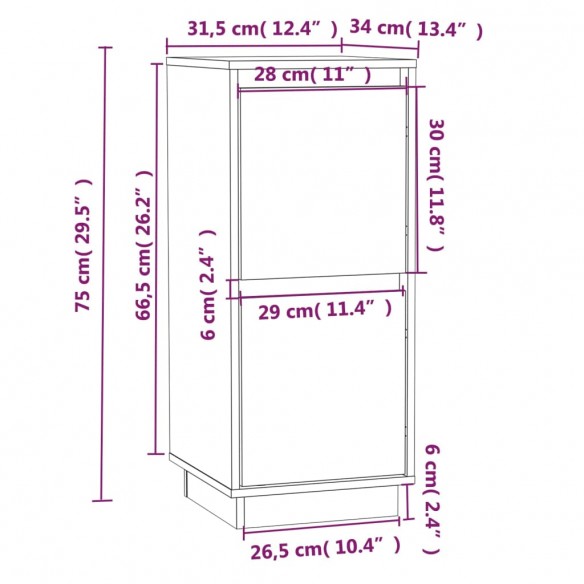 Buffet Blanc 31,5x34x75 cm Bois massif de pin