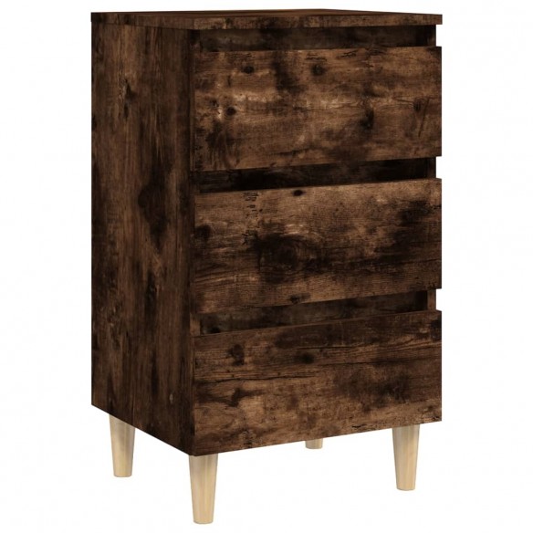 Table de chevet avec pieds en bois solide Chêne fumé 40x35x69cm