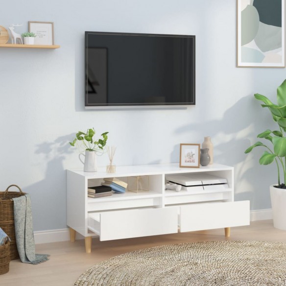 Meuble TV blanc brillant 100x34,5x44,5 cm bois d'ingénierie