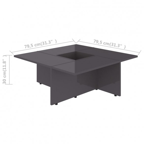 Table basse Gris brillant 79,5x79,5x30 cm Aggloméré