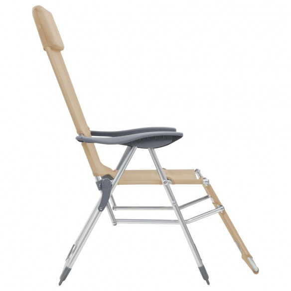 Chaises de camping pliantes et repose-pied 2pcs crème textilène