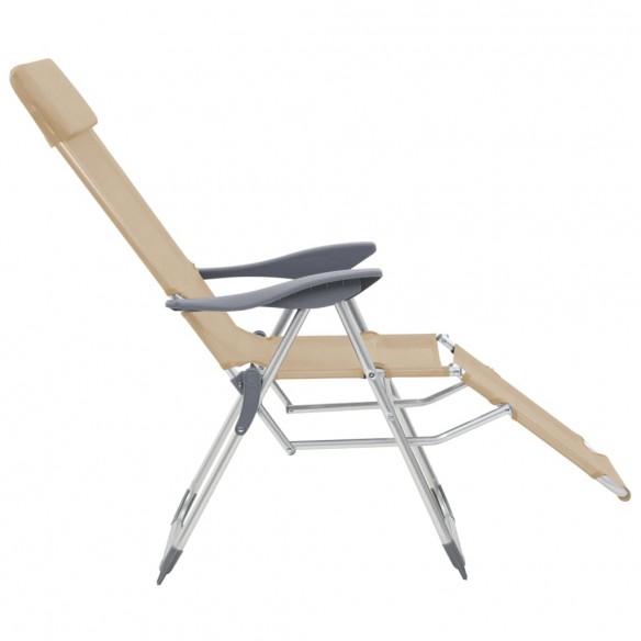 Chaises de camping pliantes et repose-pied 2pcs crème textilène