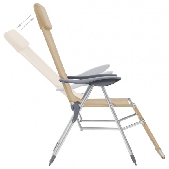 Chaises de camping pliantes et repose-pied 2pcs crème textilène