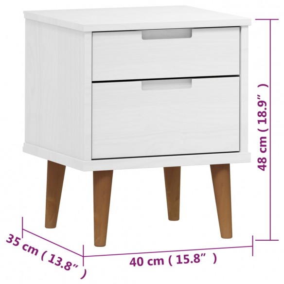 Table de chevet MOLDE Blanc 40x35x48 cm Bois de pin massif