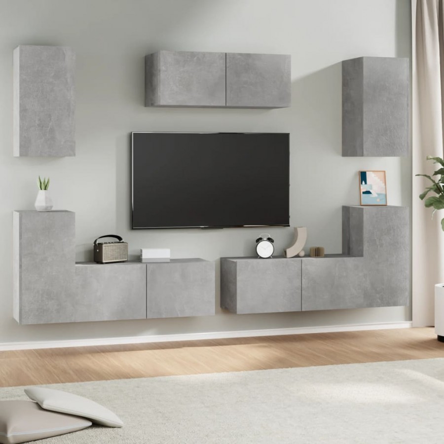 Ensemble de meubles TV 7 pcs Gris béton Bois d'ingénierie