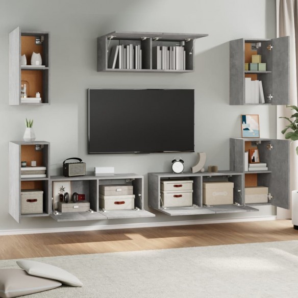 Ensemble de meubles TV 7 pcs Gris béton Bois d'ingénierie