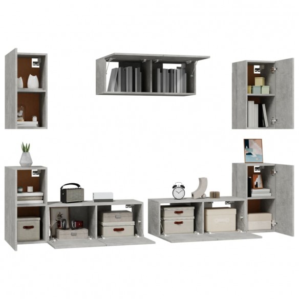 Ensemble de meubles TV 7 pcs Gris béton Bois d'ingénierie