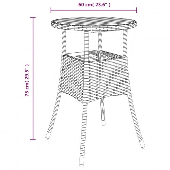 Table de jardin Ø60x75 cm Acacia et résine tressée Gris