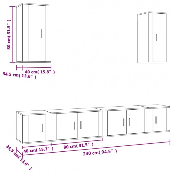 Ensemble de meubles TV 6 pcs Blanc Bois d'ingénierie