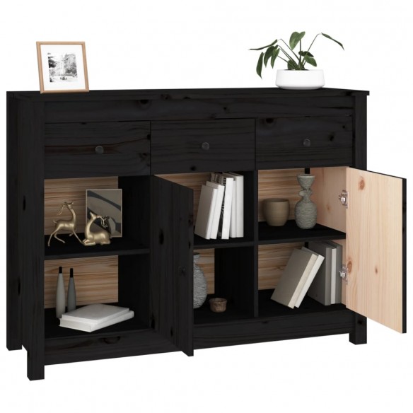 Buffet Noir 100x35x74 cm Bois massif de pin