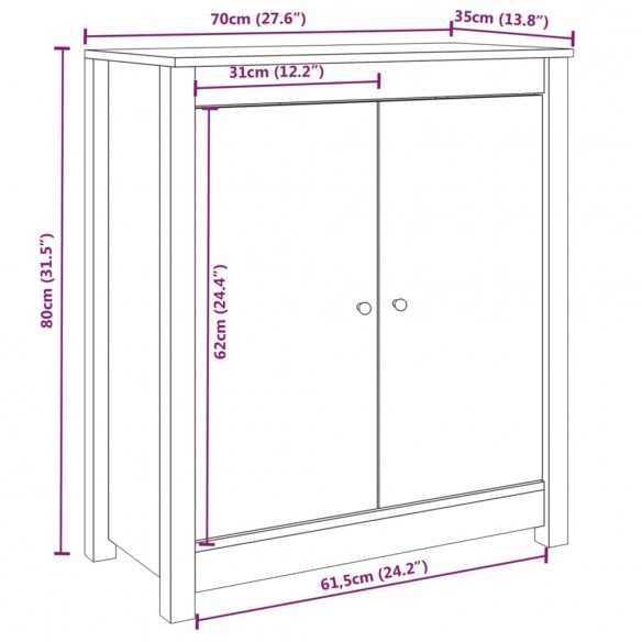 Buffet Gris 70x35x80 cm Bois massif de pin