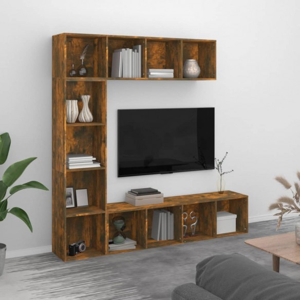 Ensemble bibliothèque/meuble TV 3 pcs Chêne fumé 180x30x180 cm