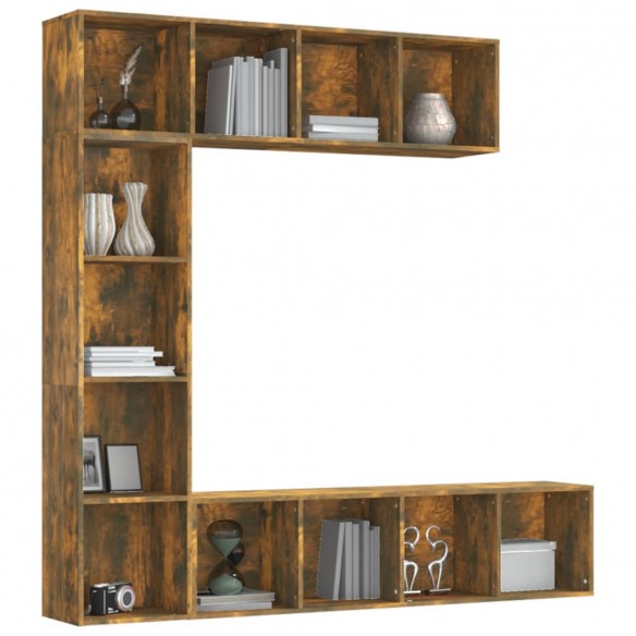 Ensemble bibliothèque/meuble TV 3 pcs Chêne fumé 180x30x180 cm