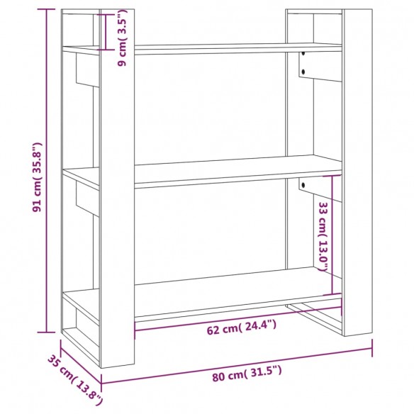 Bibliothèque/Séparateur de pièce 80x35x91 cm Pin massif