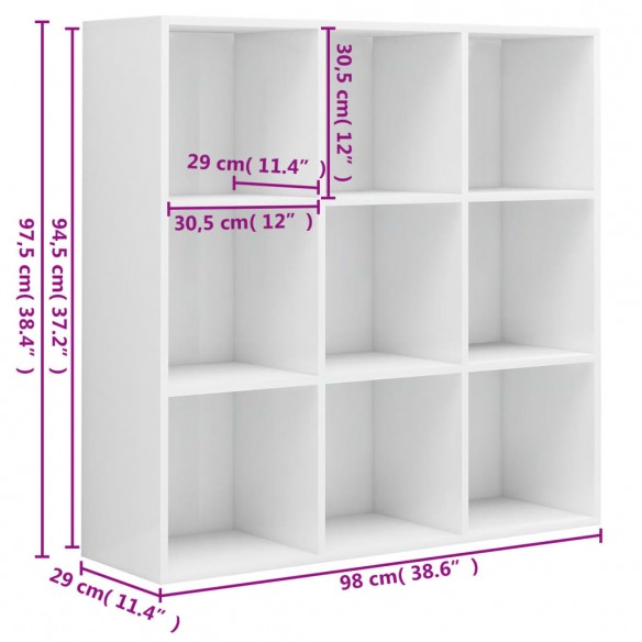 Bibliothèque Blanc brillant 98x30x98 cm Aggloméré