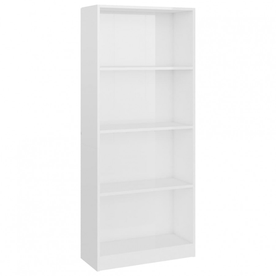Bibliothèque à 4 niveaux Blanc brillant 60x24x142 cm Aggloméré