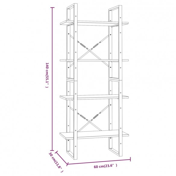 Bibliothèque 4 niveaux Chêne brun 60x30x140cm Bois d'ingénierie