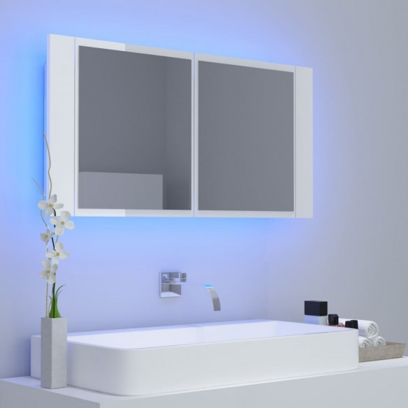 Armoire à miroir de bain à LED Blanc brillant Acrylique