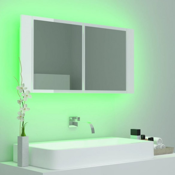 Armoire à miroir de bain à LED Blanc brillant Acrylique