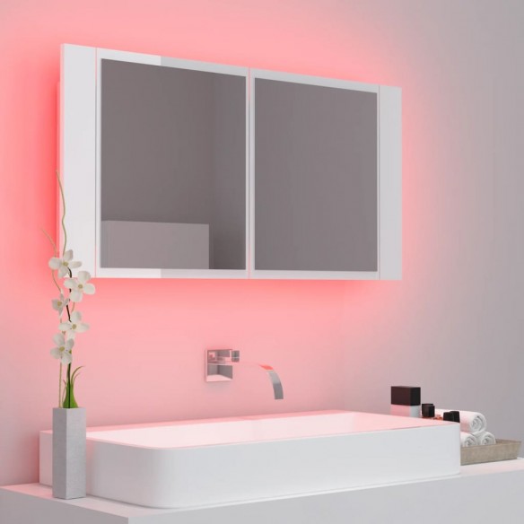 Armoire à miroir de bain à LED Blanc brillant Acrylique