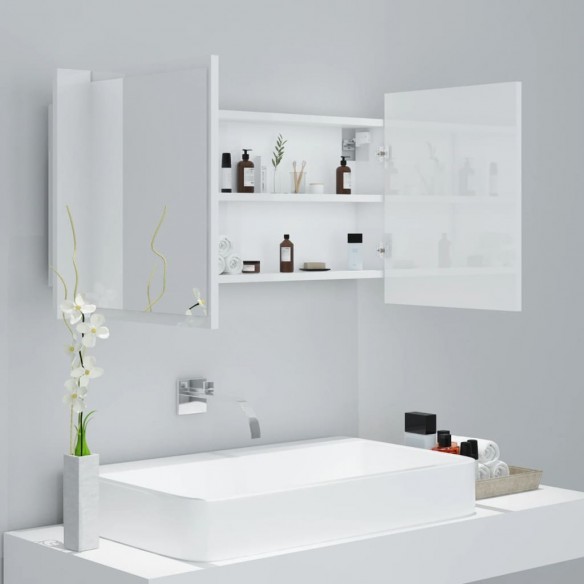Armoire à miroir de bain à LED Blanc brillant Acrylique
